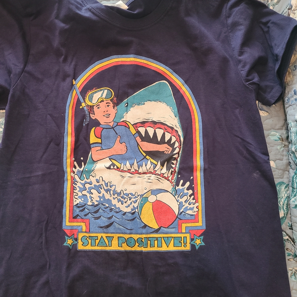 Stay Positive Kids Shark Graphic Tee - Navy